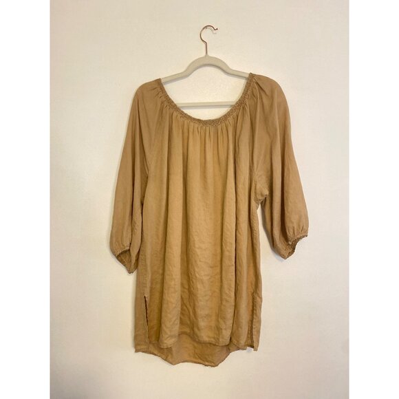 Lauren Ralph Lauren 100% Linen Beige Embroidered Peasant Boho Tunic Top Size 2X - Picture 3 of 6